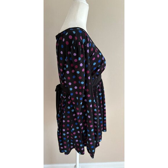 Motherhood Maternity Black Colorful Polka Dot Bump Friendly Blouse Size Large - Picture 4 of 12